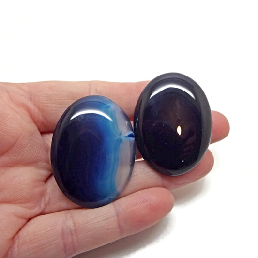 40x30mm Blue Agate Oval Cabochons, Flatback Wire Wrapping Stone
