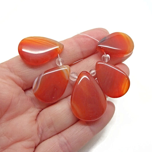 5x Orange Agate Teardrop Pendants for Gemstone Jewellery Making