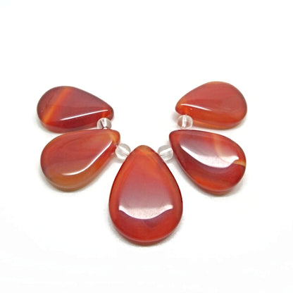 5x Orange Banded Agate Teardrop Pendants for Gemstone Jewellery Making