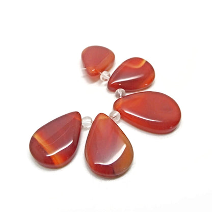 5x Orange Banded Agate Teardrop Pendants for Gemstone Jewellery Making