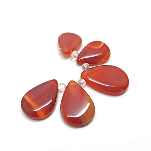 5x Orange Banded Agate Teardrop Pendants for Gemstone Jewellery Making