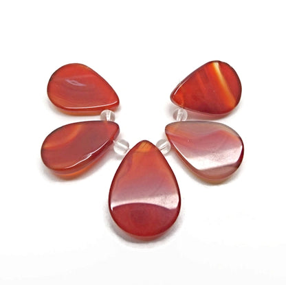 5x Orange Banded Agate Teardrop Pendants for Gemstone Jewellery Making
