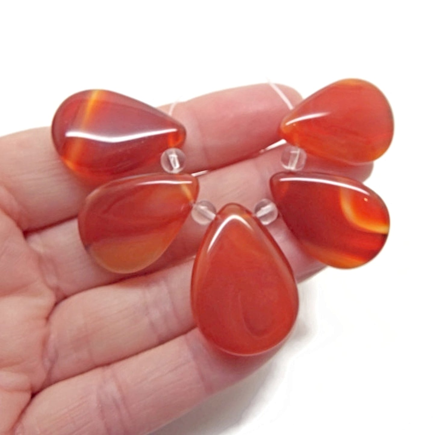 5x Orange Banded Agate Teardrop Pendants for Gemstone Jewellery Making