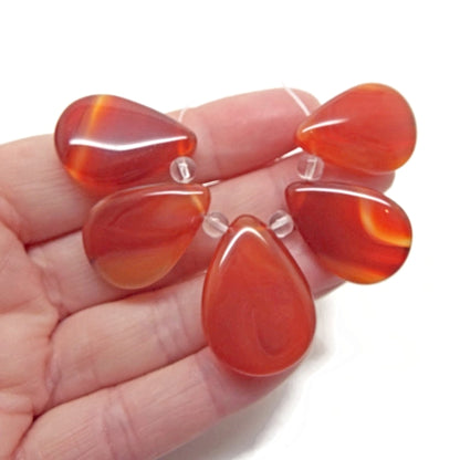 5x Orange Banded Agate Teardrop Pendants for Gemstone Jewellery Making