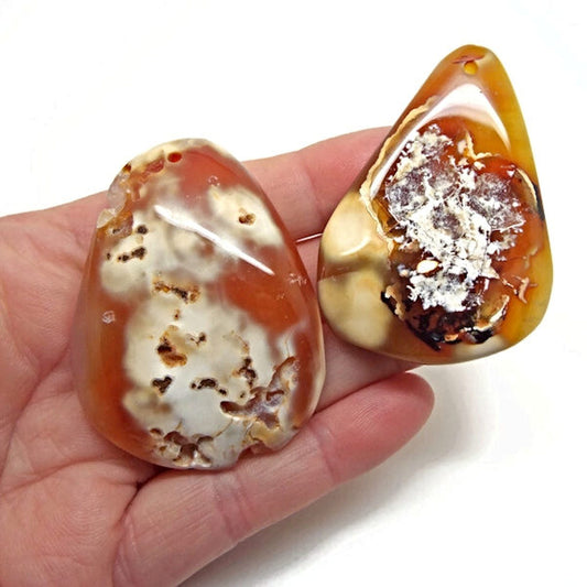 Natural Irregular Agate Pendants, Set of 2, 53mm Golden Brown Teardrop and Oval