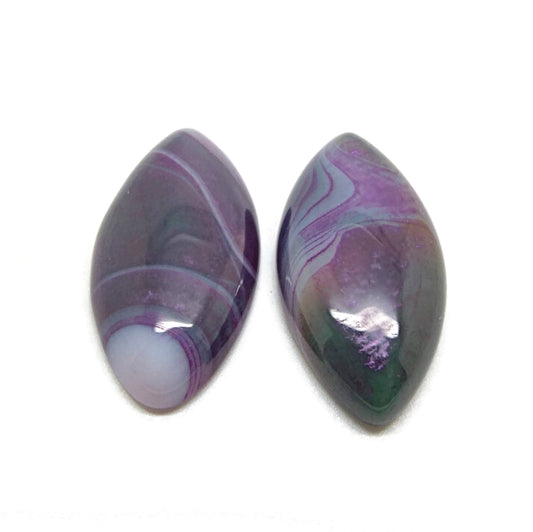 Agate Cabochons, 40x20x5mm, No Hole Jewellery Gemstone in Purple Blue Pink, Horse Eye Shaped Stone