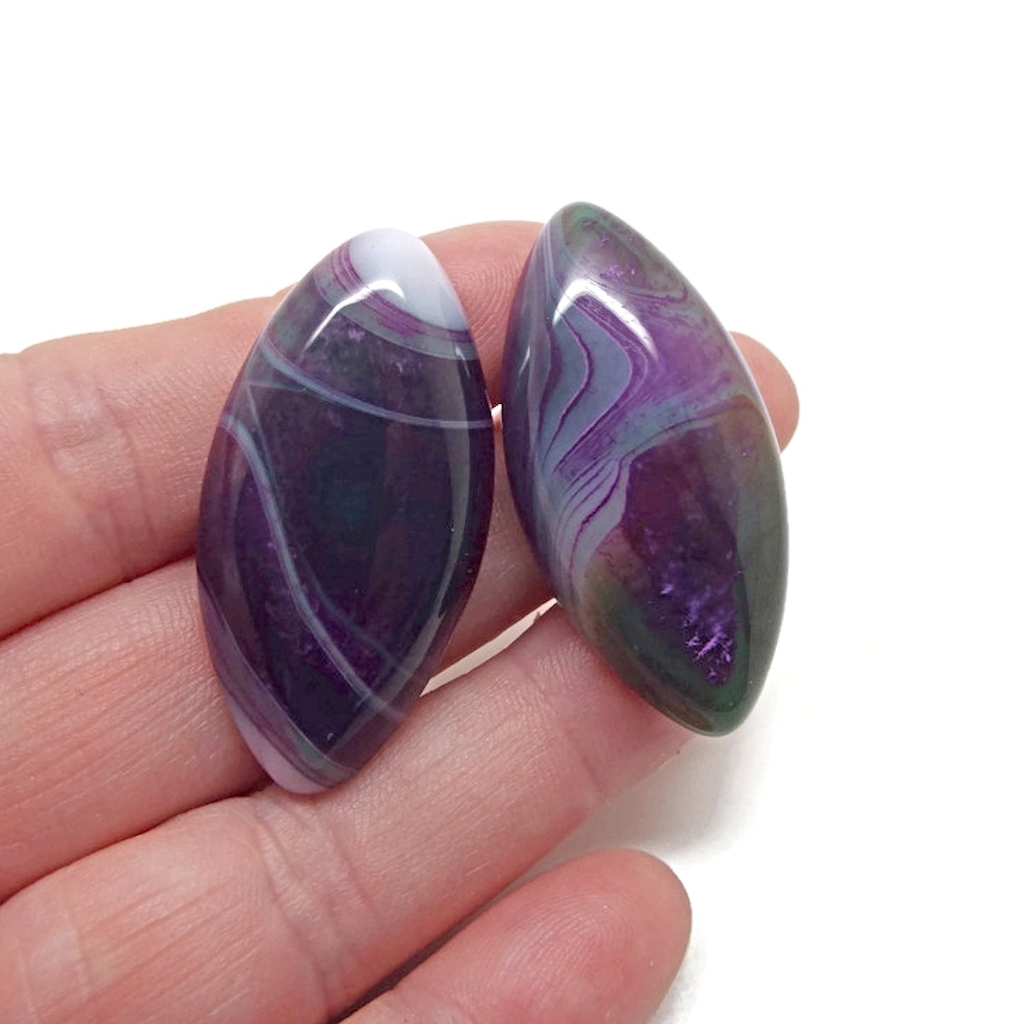 Agate Cabochons, 40x20x5mm, No Hole Jewellery Gemstone in Purple Blue Pink, Horse Eye Shaped Stone