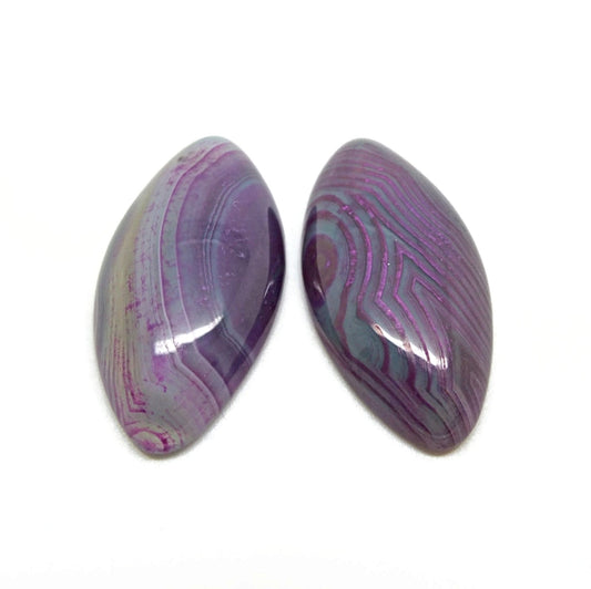 Agate Cabochons, 40x20x5mm, No Hole Jewellery Gemstone in Purple Blue Green, Horse Eye Shaped Stone