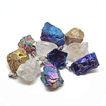 10x Electroplated Quartz Crystal Pendants for Jewellery Making in Mixed Colours