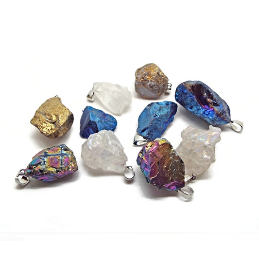 10x Electroplated Quartz Crystal Pendants for Jewellery Making in Mixed Colours