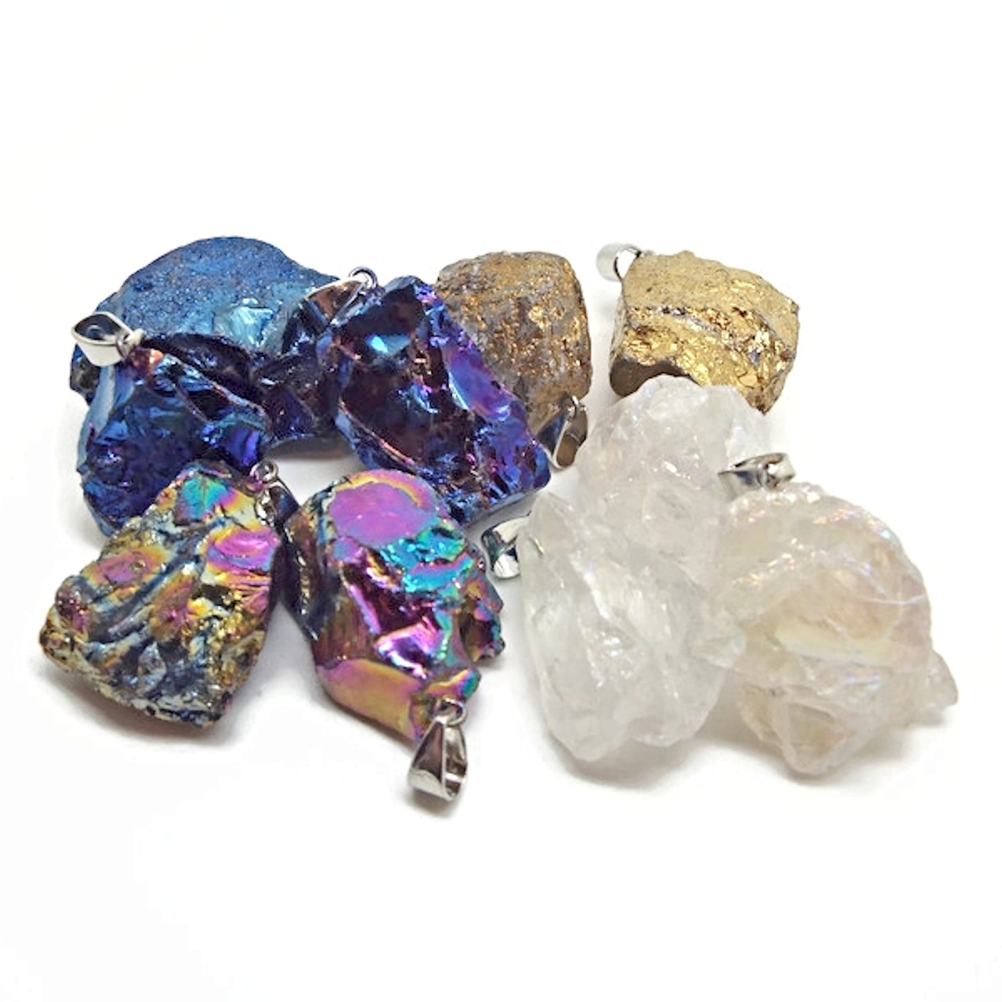 10x Electroplated Quartz Crystal Pendants for Jewellery Making in Mixed Colours