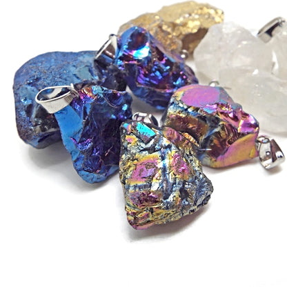 10x Electroplated Quartz Crystal Pendants for Jewellery Making in Mixed Colours