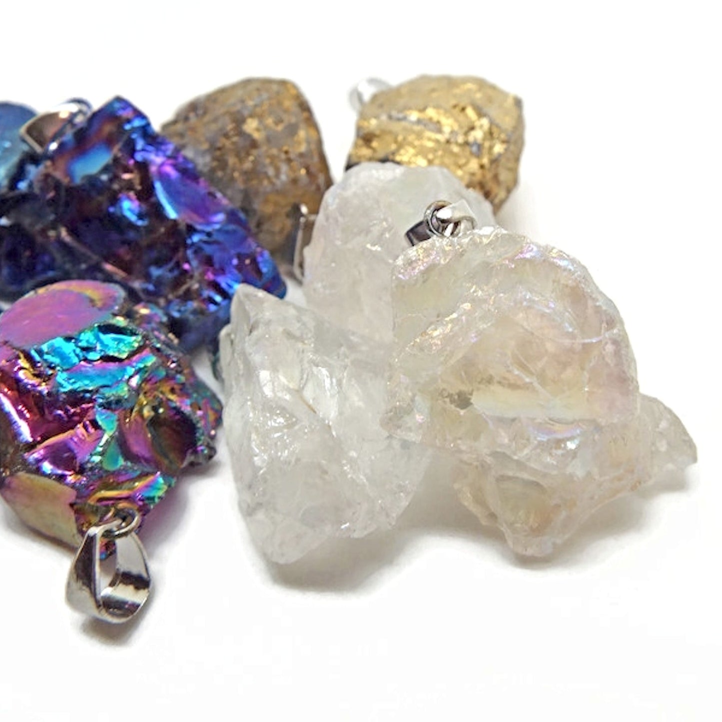 10x Electroplated Quartz Crystal Pendants for Jewellery Making in Mixed Colours