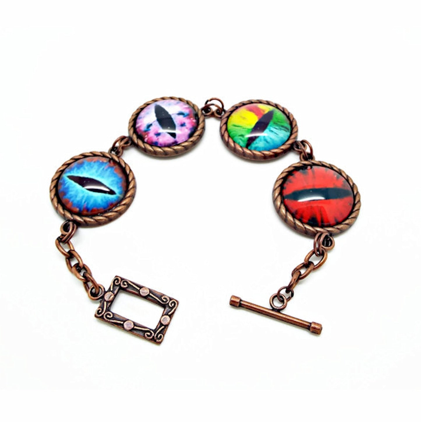 Handmade Evil Eye Bracelet with Copper Toggle Clasp & Chain, One of a Kind Fun Jewellery