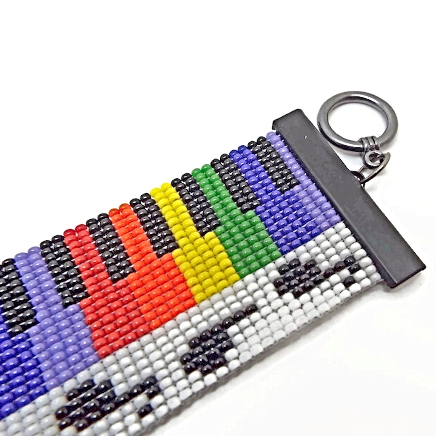 Miyuki Seed Bead Piano Bracelet in Rainbow Colours with Black Findings, Gift for Music Lover