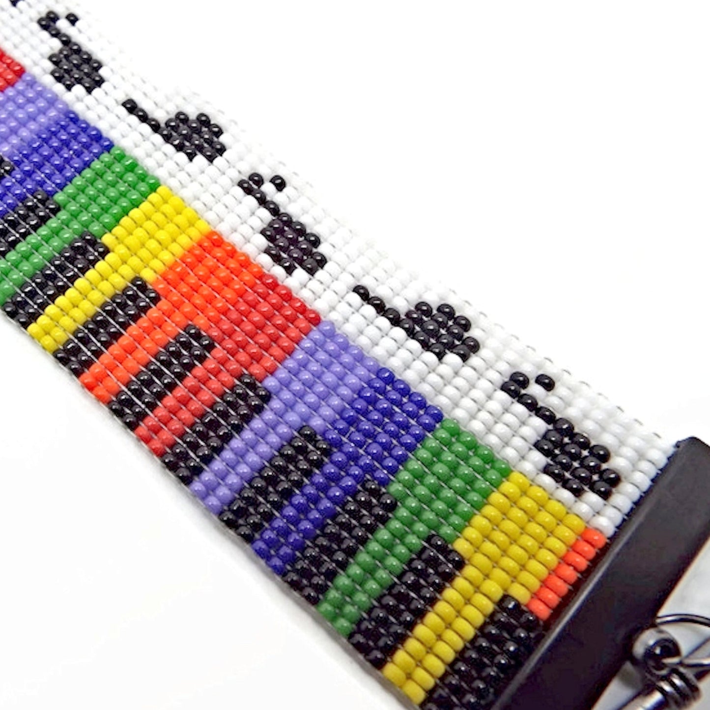 Miyuki Seed Bead Piano Bracelet in Rainbow Colours with Black Findings, Gift for Music Lover