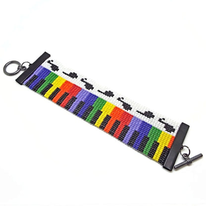 Miyuki Seed Bead Piano Bracelet in Rainbow Colours with Black Findings, Gift for Music Lover