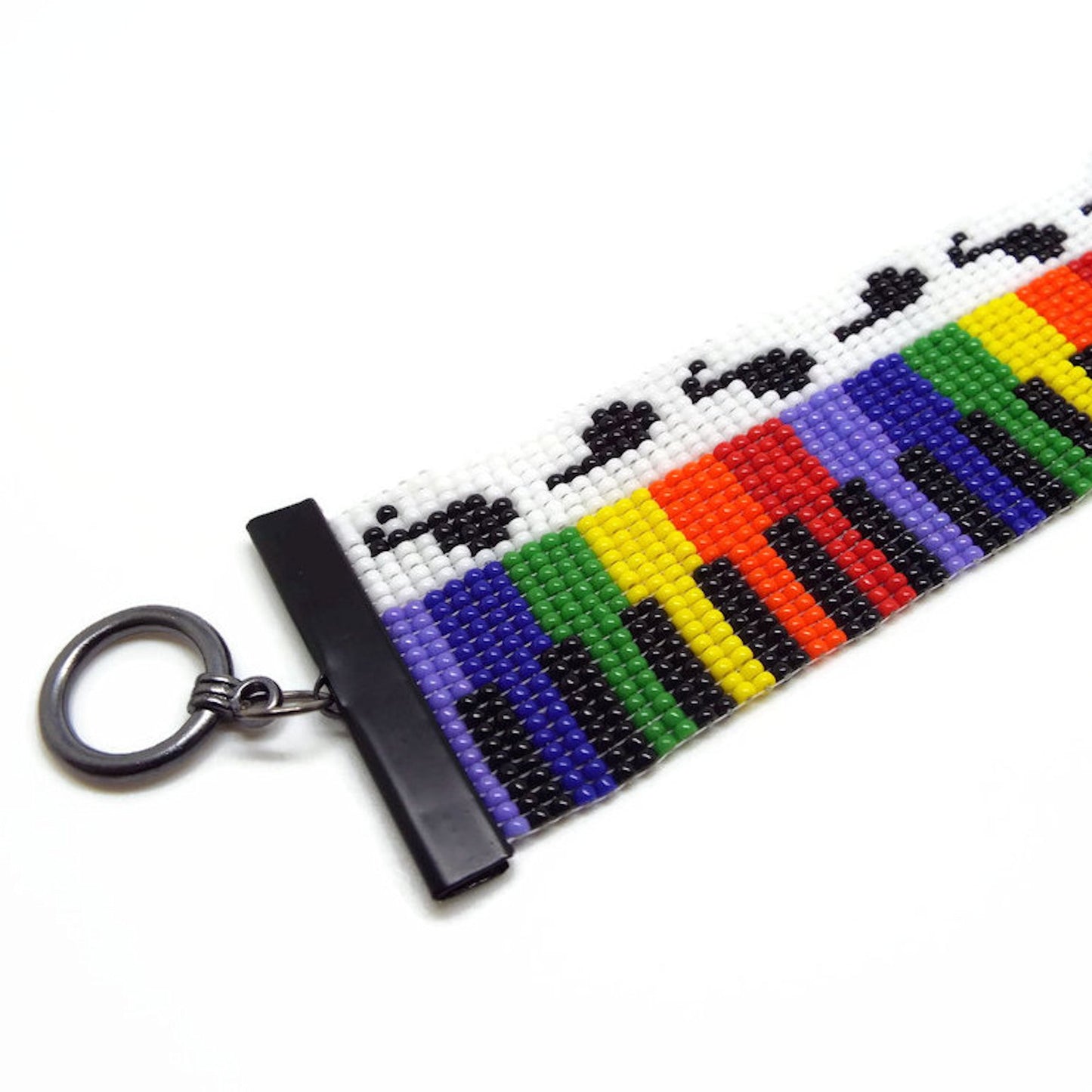 Miyuki Seed Bead Piano Bracelet in Rainbow Colours with Black Findings, Gift for Music Lover