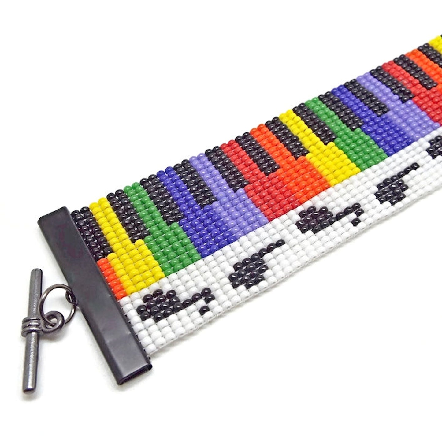 Miyuki Seed Bead Piano Bracelet in Rainbow Colours with Black Findings, Gift for Music Lover