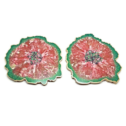 Set of 2 Handmade Coasters in Watermelon Colours with Chameleon Glitter