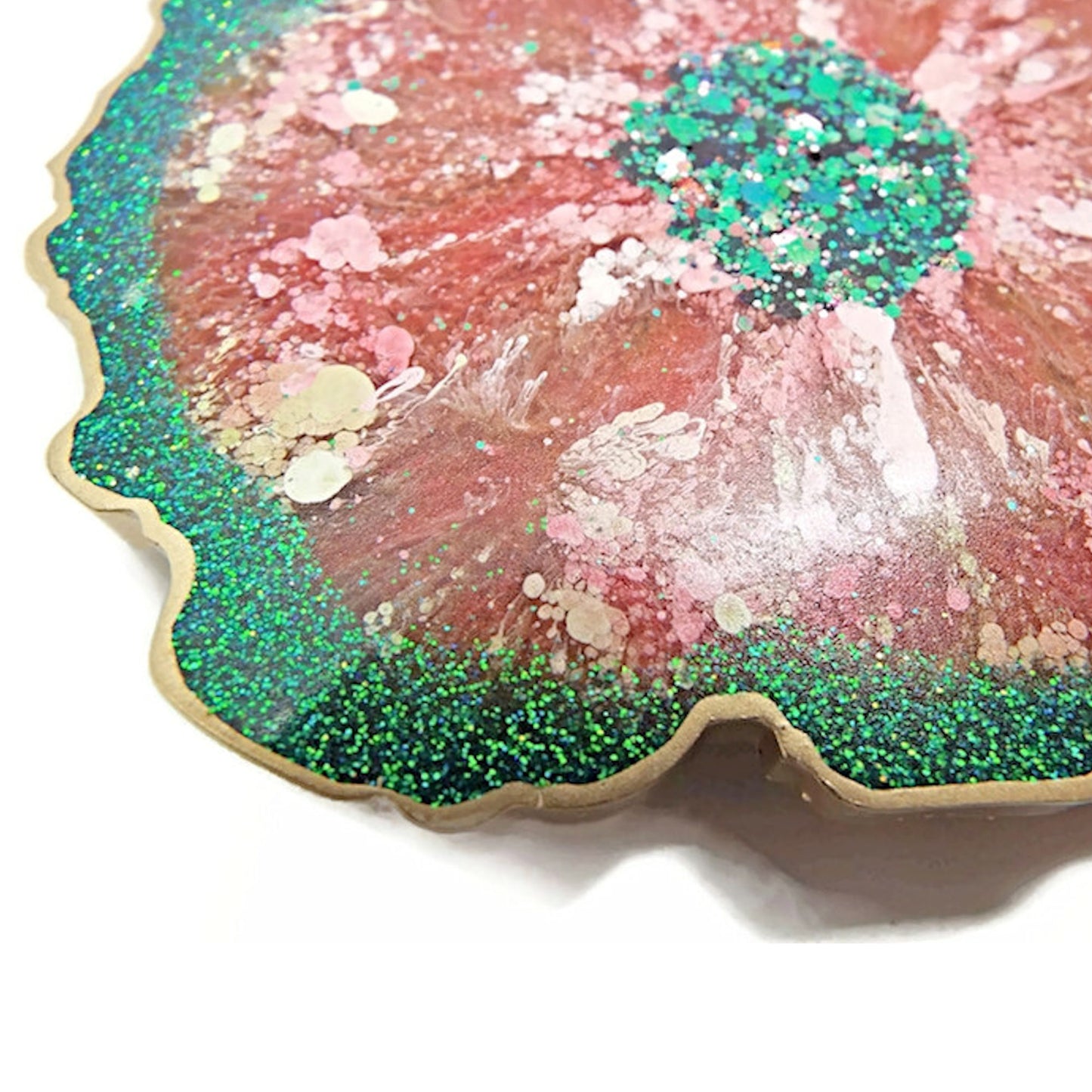 Set of 2 Handmade Coasters in Watermelon Colours with Chameleon Glitter