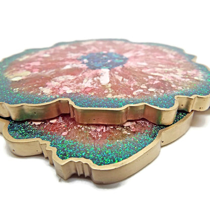 Set of 2 Handmade Coasters in Watermelon Colours with Chameleon Glitter