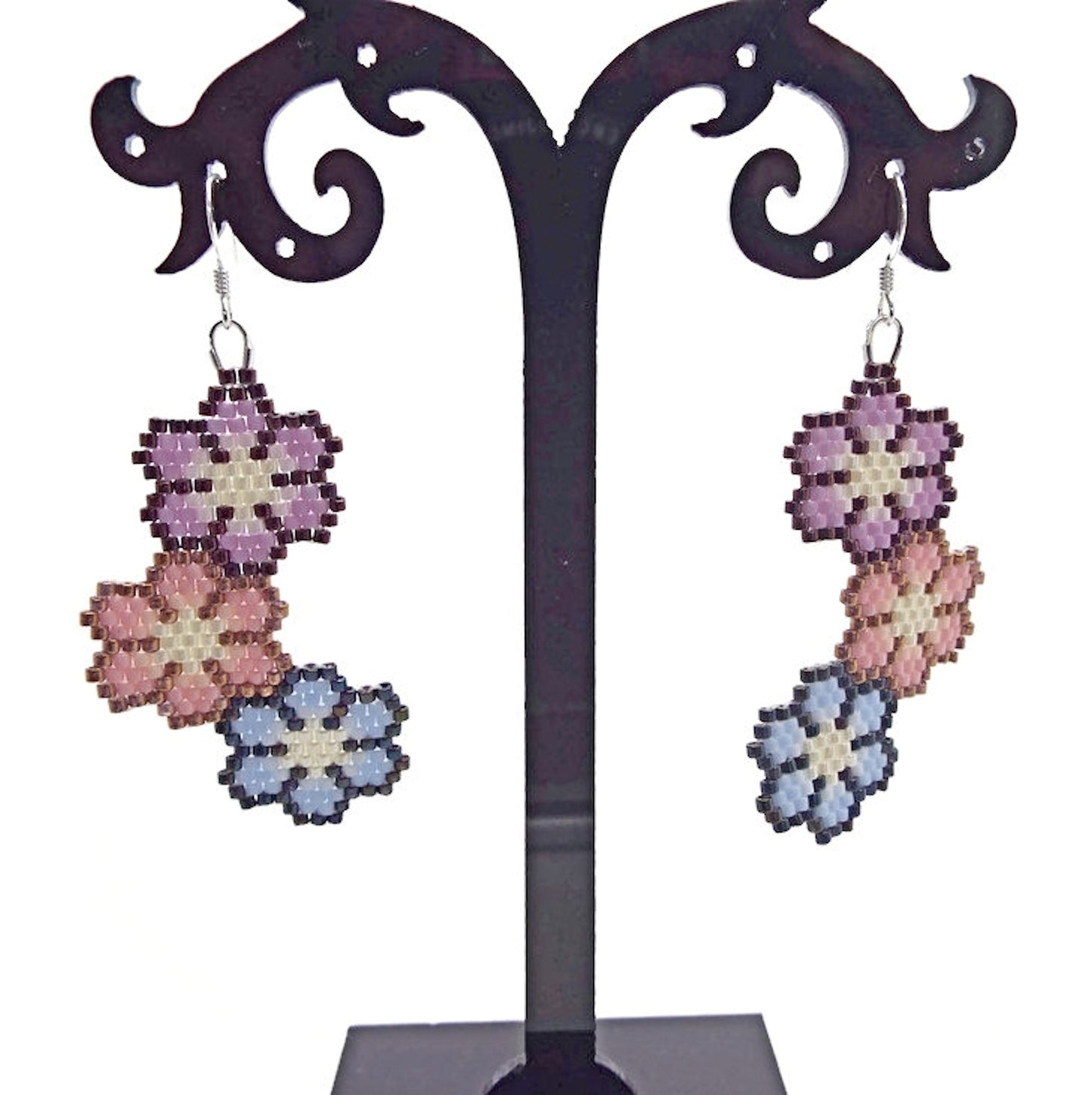 Triple Flower Earrings with Sterling Silver Earwires, Handmade with Miyuki Delica Beads