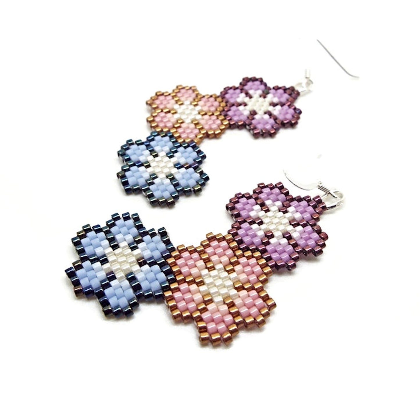 Triple Flower Earrings with Sterling Silver Earwires, Handmade with Miyuki Delica Beads