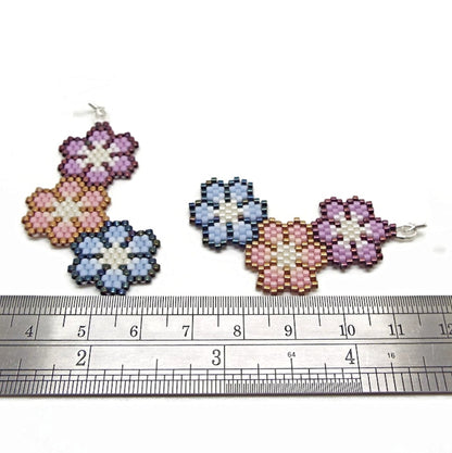 Triple Flower Earrings with Sterling Silver Earwires, Handmade with Miyuki Delica Beads