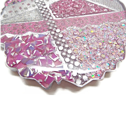 Decorative Plate or Large Coaster in Pink & Silver with Silicone Feet, Handmade with Resin