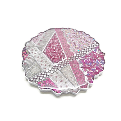 Decorative Plate or Large Coaster in Pink & Silver with Silicone Feet, Handmade with Resin