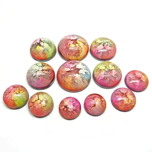 12 Domed Rainbow Cabochons in Pastel Colours for Jewellery Crafts & Mixed Media Art