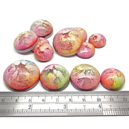 12 Domed Rainbow Cabochons in Pastel Colours for Jewellery Crafts & Mixed Media Art