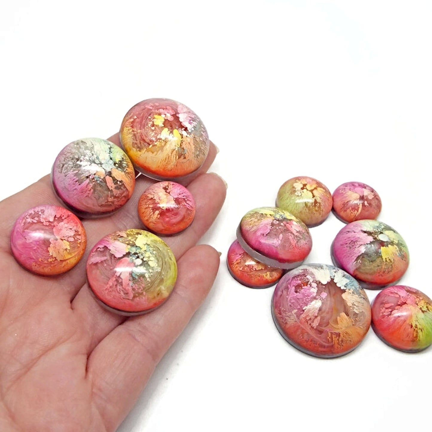 12 Domed Rainbow Cabochons in Pastel Colours for Jewellery Crafts & Mixed Media Art