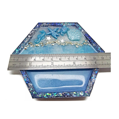 Sea Shore Trinket Dish or Jewellery Tray in Hexagon Shape with Starfish, Shell, Seahorse & Crab