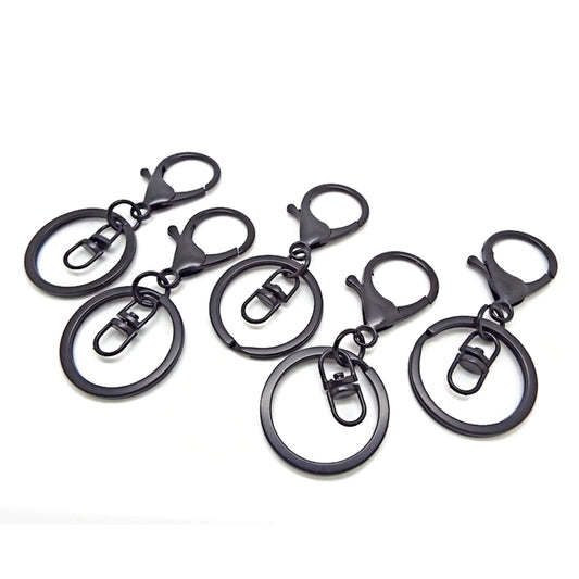 5 LARGE BLACK Keyrings with Lobster Clasp and Swivel Centre 67mm, Metal Key Ring Blanks