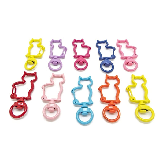 10 Enamel Cat Keyrings with a Swivel Base, 41x18mm, Key Fobs in Mixed Colours