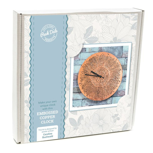 COPPER CLOCK METAL EMBOSSING KIT with 4 Pattern Sheets, Wooden Clock Face, Copper Sheet and Full Instructions.