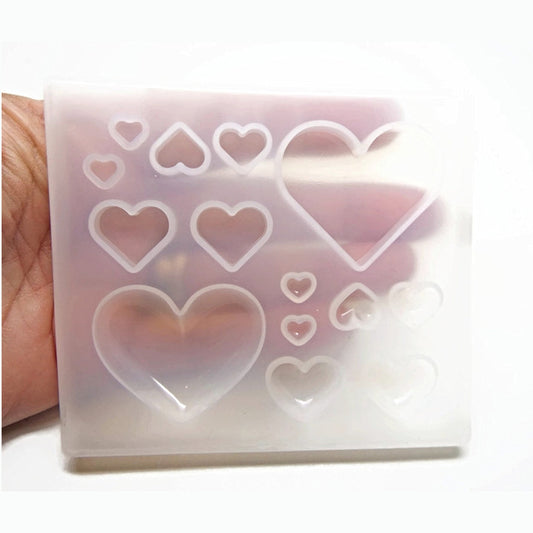 Multi Hearts Silicone Mould, Domed and Flat Hearts 34mm to 5mm for Jewellery Crafts with Resin and Clay