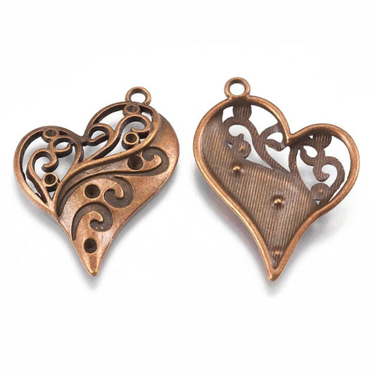 20 BRONZE TONE Metal Heart Pendants 39x31mm, Large Charms for Jewellery Making and Keyrings