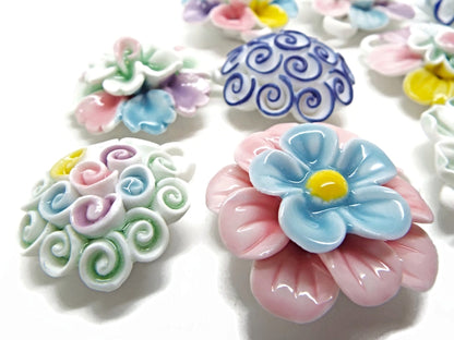 Porcelain Flower Pendants for Statement Jewellery Making, Craft Supplies, Multicoloured 34-44mm