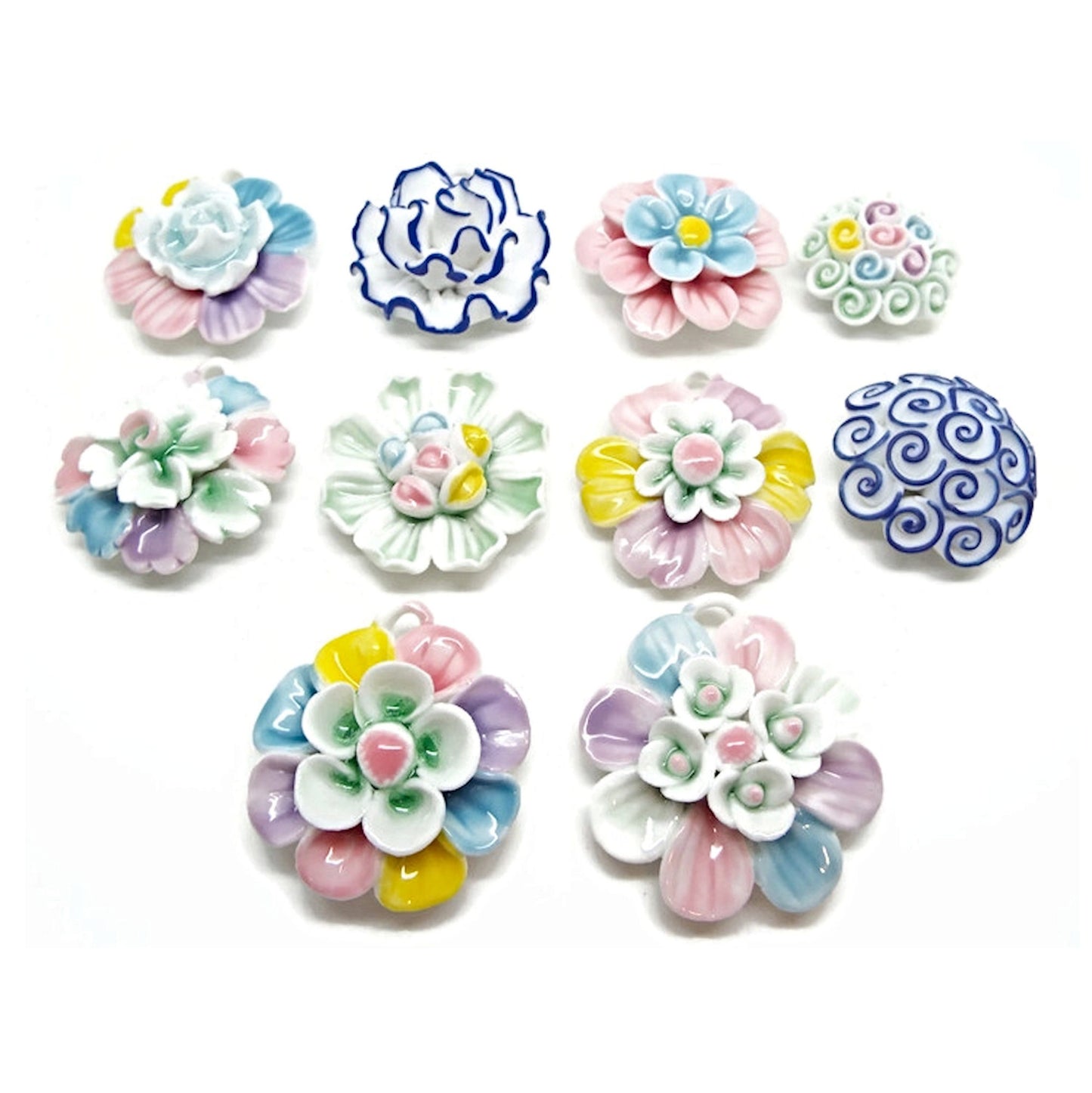 Porcelain Flower Pendants for Statement Jewellery Making, Craft Supplies, Multicoloured 34-44mm