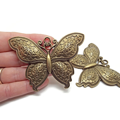 2 LARGE 70MM BRONZE Butterfly Pendants for Insect Jewellery, Keyring Making & Bag Charms