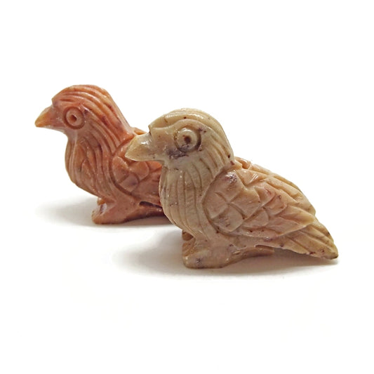 2 Carved Soapstone Bird Pendants 45x35x11mm for Jewellery and Crafts