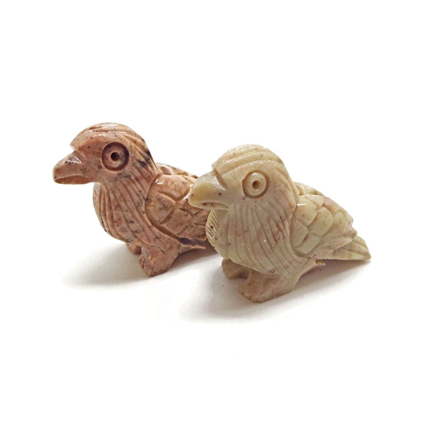 2 Carved Soapstone Bird Pendants 45x35x11mm for Jewellery and Crafts