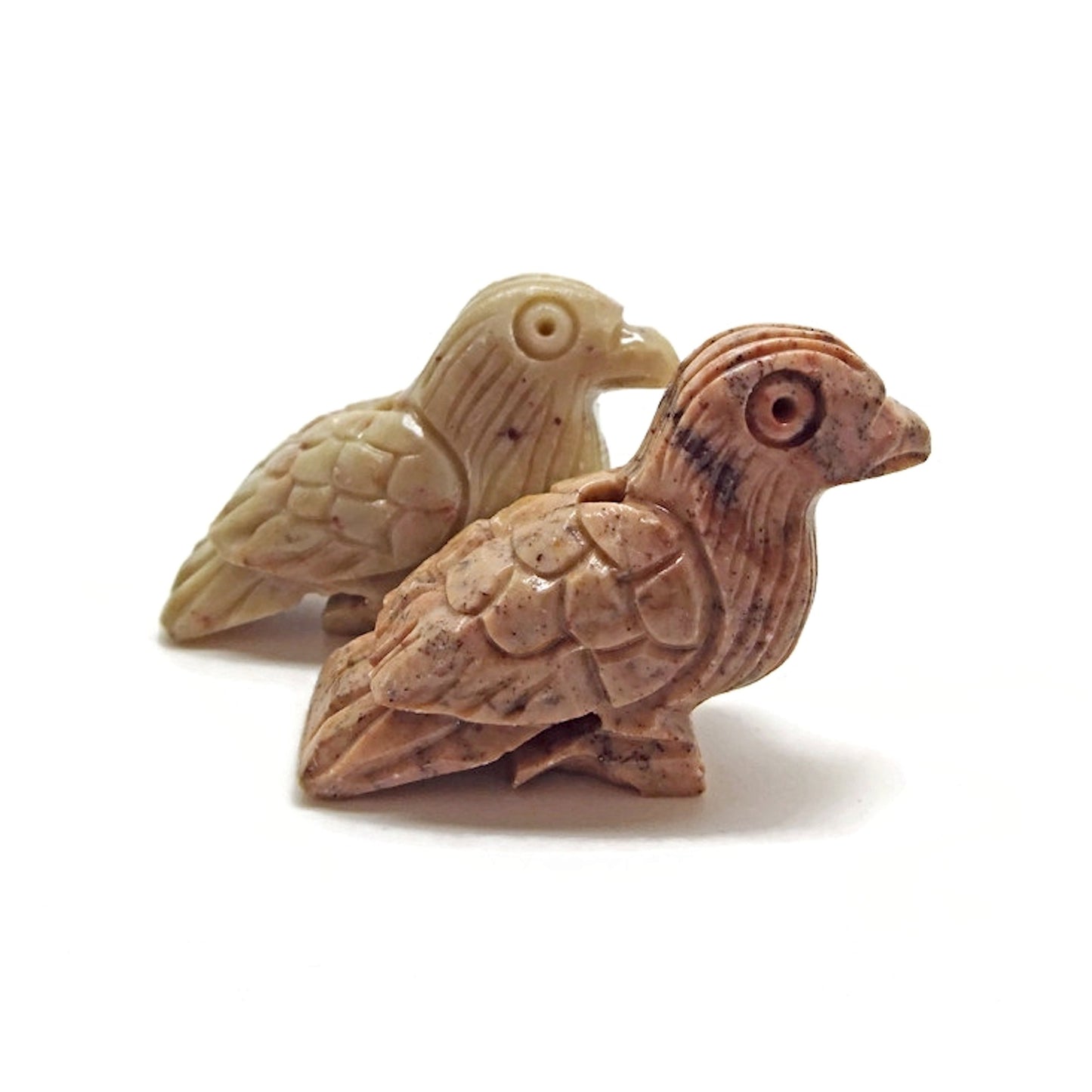 2 Carved Soapstone Bird Pendants 45x35x11mm for Jewellery and Crafts