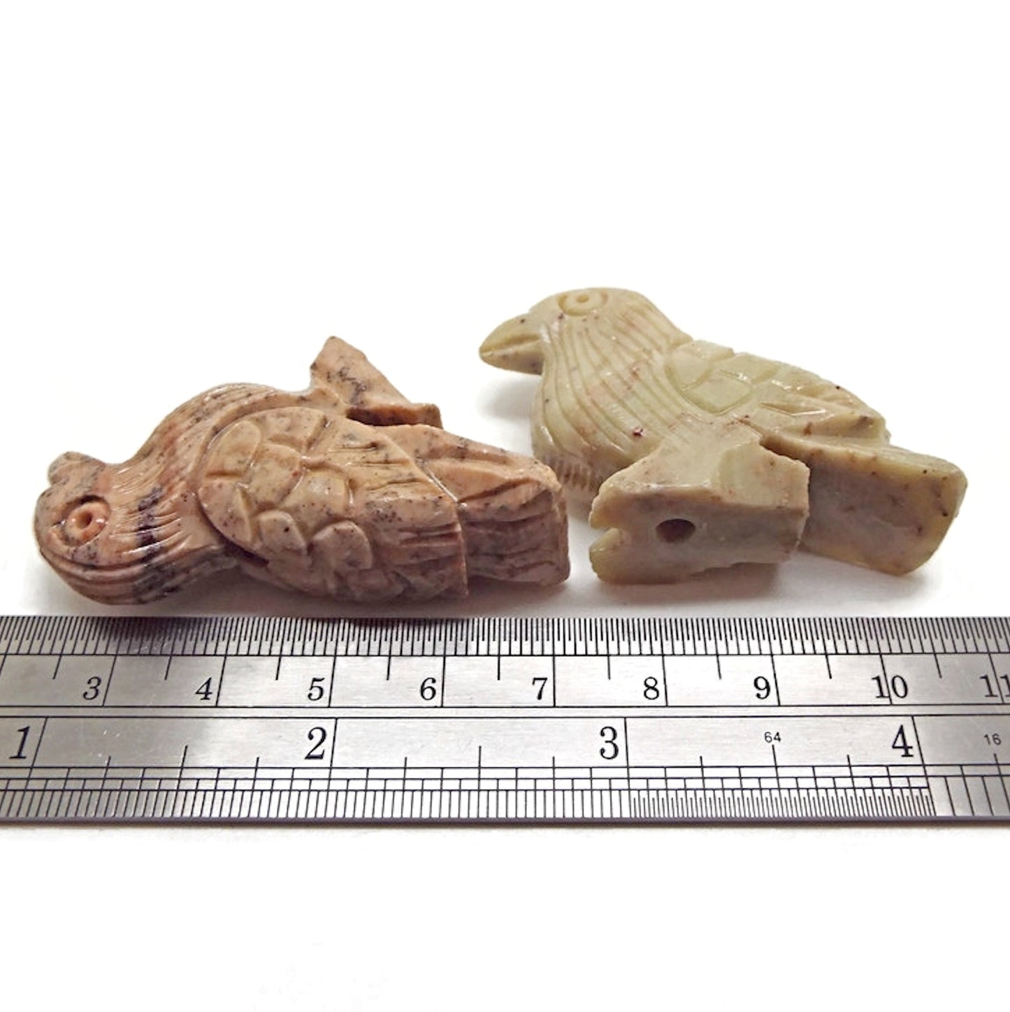 2 Carved Soapstone Bird Pendants 45x35x11mm for Jewellery and Crafts