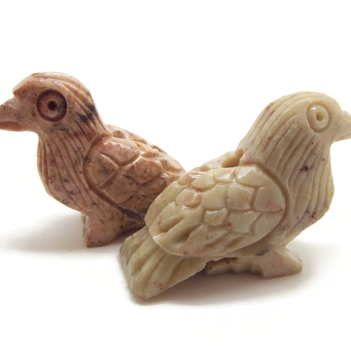 2 Carved Soapstone Bird Pendants 45x35x11mm for Jewellery and Crafts