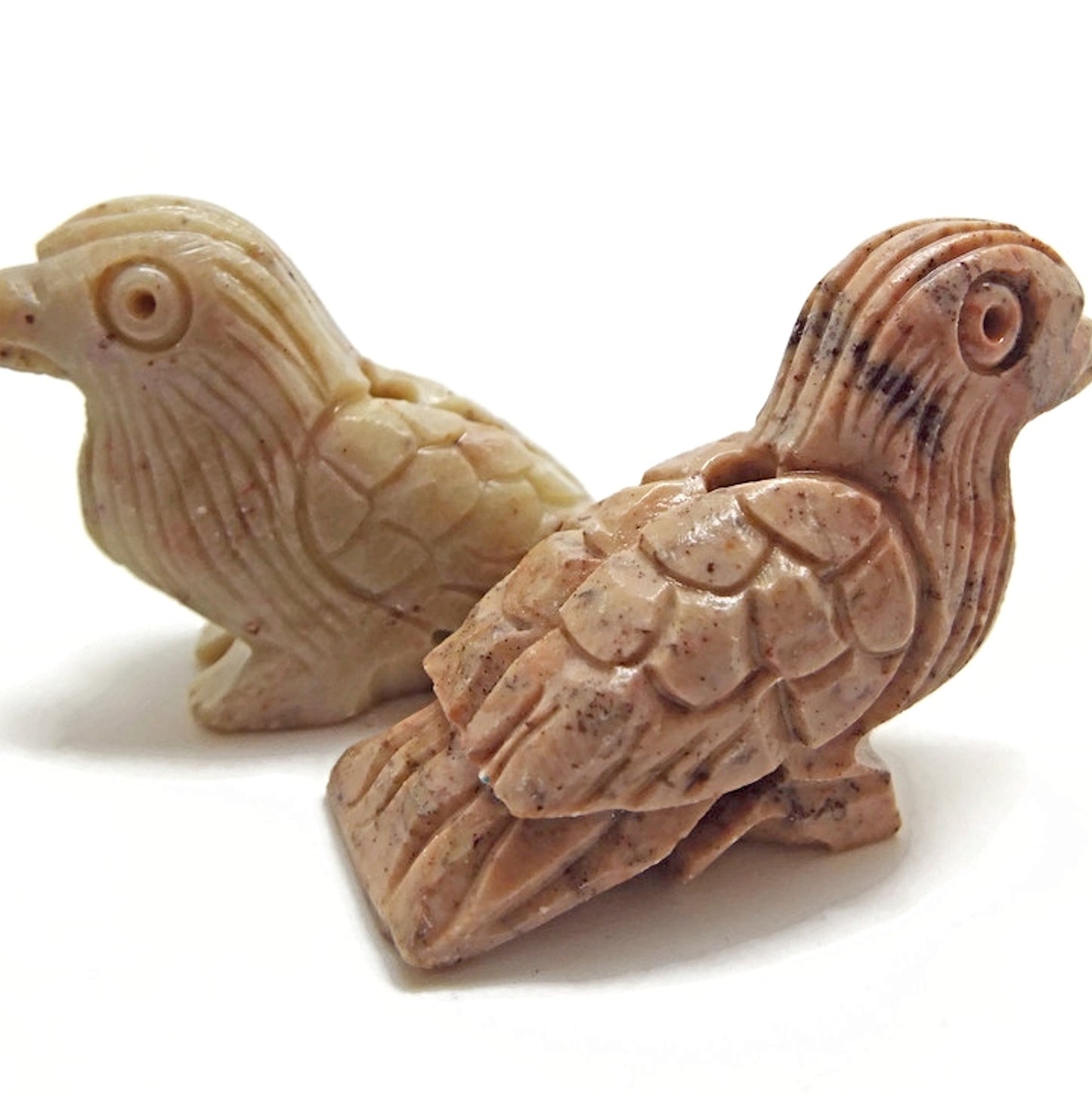 2 Carved Soapstone Bird Pendants 45x35x11mm for Jewellery and Crafts