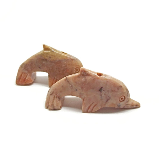 2 Carved Soapstone Dolphin Pendants 50x25x16mm for Jewellery and Crafts
